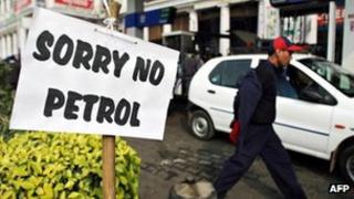 A no petrol sign outside a fuel station in India