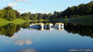 Pedalos on the lake in Sefton Park