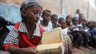 Muslim children learn to read the Koran in Mogadishu