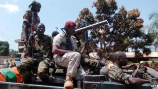 Seleka soldiers from the ruling rebel coalition leave the capital Bangui on September 10, 2013