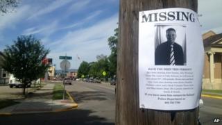 A flyer seeking information regarding Cody Lee Johnson is posted on a Kalispell, Montana 12 July 2013
