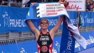 Non Stanford yn ennill y triathlon yn Llundain