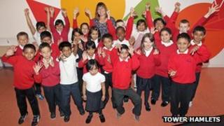 Pupils and head of Manorfield School