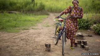 Sister Angelique Namaika is a familiar sight on her bicycle, which she uses to visit the girls she helps in Dungu and nearby villages