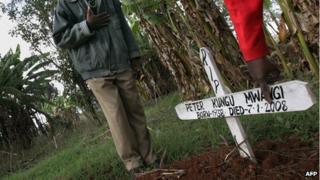 A grave of a person killed in an attack on a church in Kenya (19 April 2008)