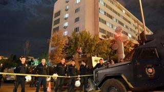 Turkish police cordon off a street after the rocket attack in Ankara on 20 September 2013.