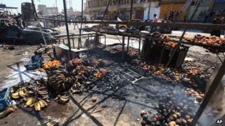 Remains of a bombed vegetable market in Basra, 340 miles (550km) south-east of Baghdad (15 September 2013)