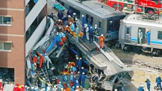 File photo: the JR West train crash in Amagasaki, Japan, 25 April 2005