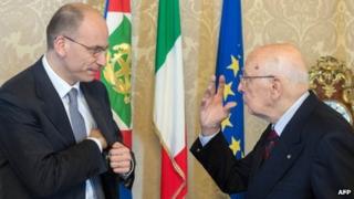 Italian PM Enrico Letta (left) and President Giorgio Napolitano. File photo