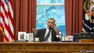 President Barack Obama speaks to Iranian President Hassan Rouhani on the telephone (27 Sept 2013)