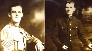 An unknown soldier pictured with Sapper Thomas Robinson, 150th Field Company, Royal Engineers.