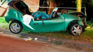 Wreckage of car after crash