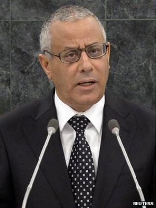 Libyan Prime Minister Ali Zeidan speaks at the 68th United Nations General Assembly in New York on 25 September 2013.