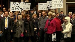 Protesters outside Arts Picturehouse cinema in Cambridge