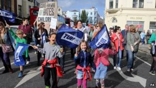 Children of striking school teachers at Brighton march