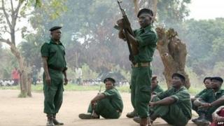 Taken in Mozambique's Gorongosa's mountains in November 2012 - fighters of former rebel movement Renamo receive military training