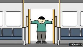 Cartoon passenger holding door open