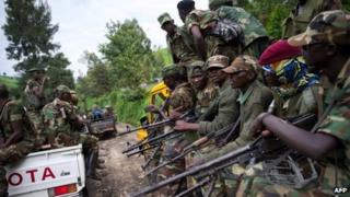 Trucks full of M23 rebels pictured in eastern DR Congo in November 2012
