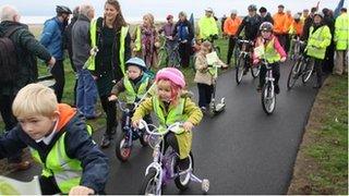 Children test out new Hadrian's Cycleway path