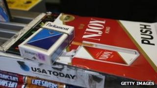Cigarettes on a New York newsstand