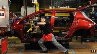 The production line of the Nissan Leaf electric car at the Nissan Plant, Sunderland