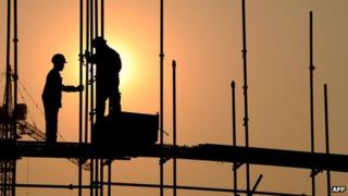Workers at a construction site in China