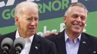Vice-President Joe Biden speaks at a campaign event for Virginia Democratic gubernatorial candidate Terry McAuliffe in Annandale, Virginia on 4 November 2013