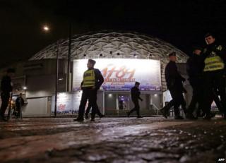 Police outside the Palais des Sports in Paris, 8 November