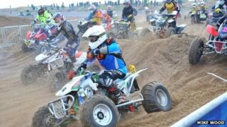 Quad bikers at Skegness beach race