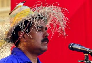 Maduro in bird hat on the campaign trail