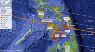 Map showing areas affected by typhoon