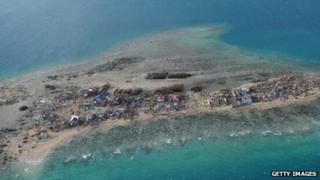 An aerial view of the devastation on Victory Island in the Philippines, days after Typhoon Haiyan passed through.