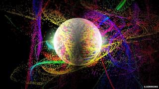 An artistic rendition of a 'bound exciton' quantum state used to prepare and read out the state of the qubits