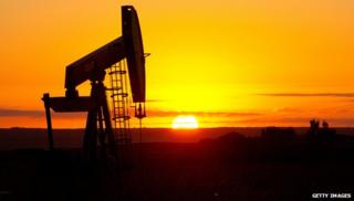 Oil rig at sunset in North Dakota