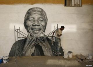 A street portrait of Nelson Mandela in Lisbon, Portugal, June 2013