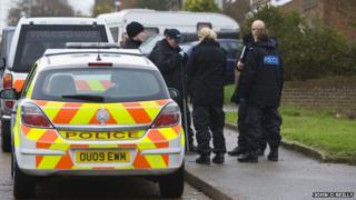 Police at the scene of the stabbing