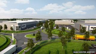 A CGI image of the south site of the Airport City development, which will become a world logistics hub