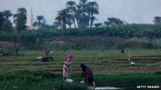 Women working by the bank of the River Nile near Luxor