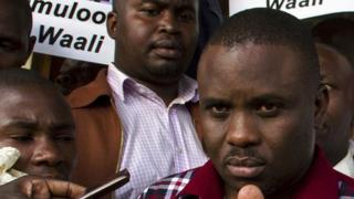 Erias Lukwago (R) with his supporters (November 2012)