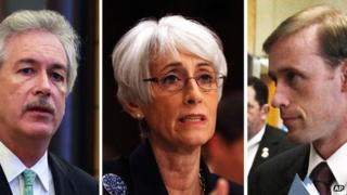 US Deputy Secretary of State William Burns, chief US nuclear negotiator Wendy Sherman and Vice-President Joe Biden's top foreign policy adviser Jake Sullivan