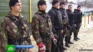Members of a riot police squad in the southern Russian town of Rostov-na-Donu