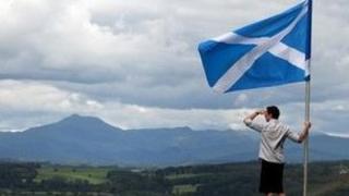 Saltire overlooking Scottish hills