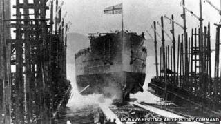 HMS Warspite being launched from Devonport Dockyard, 26 November 1913