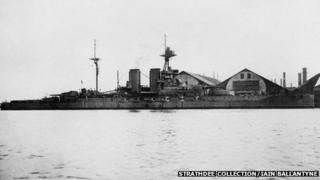 HMS Warspite, alongside Devonport Dockyard, 1915