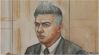 Artist's impression of Ian Watkins in court