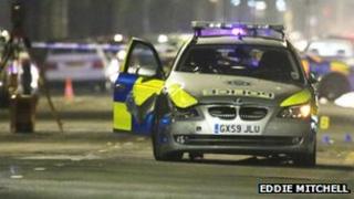 Police at the scene of the accident in New Church Road, Hove