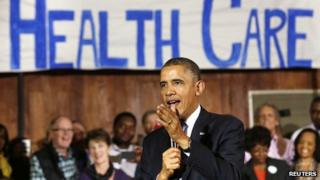 President Obama speaks about Affordable Health Care to volunteers at the Temple Emanu-El in Dallas, Texas. 7 Nov 2013