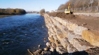 Riverbank protection work nearing completion, pictured is a section of the rock 'armour'