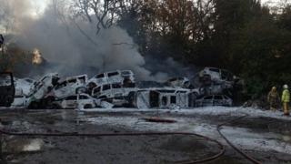 Burnt out cars at the scrap yard