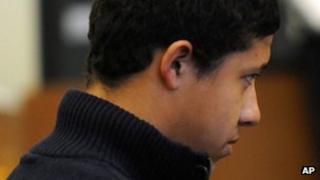 Philip Chism, 14, sits between his lawyers during his arraignment in Salem Superior Court 4 December 2013